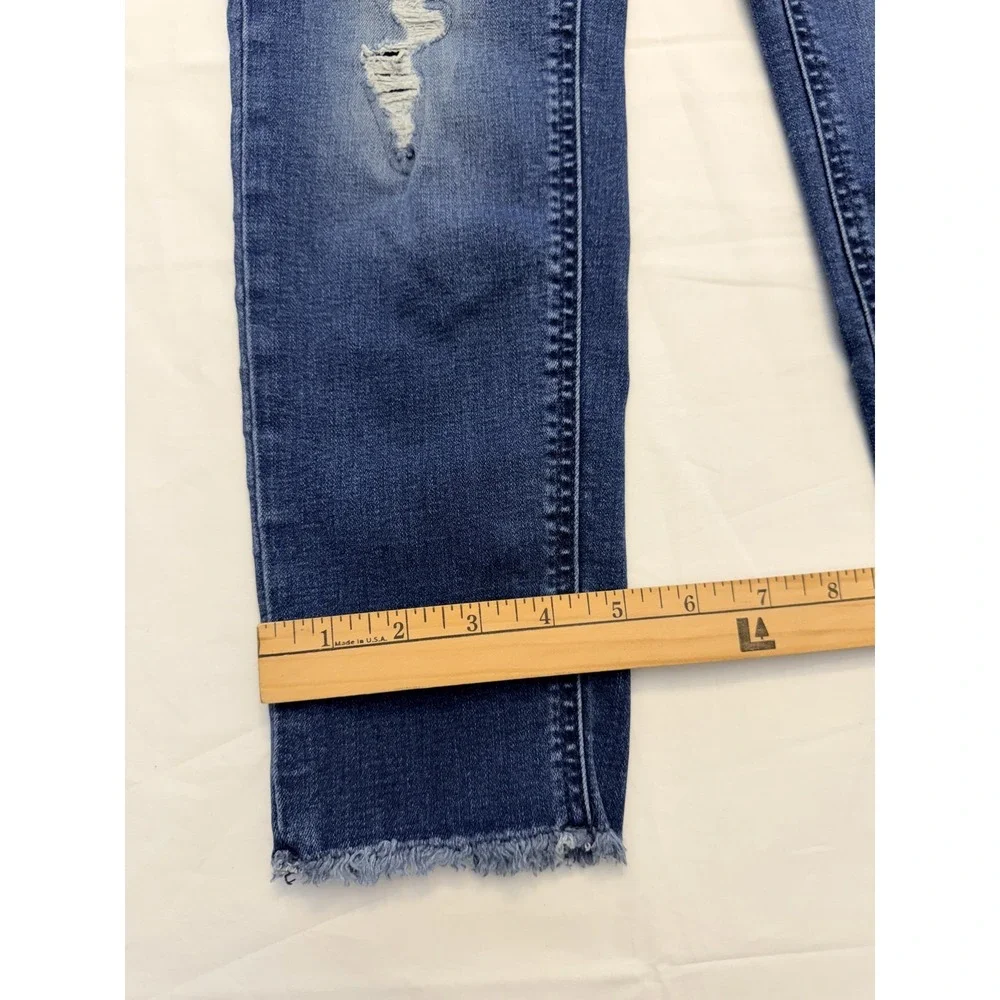 Justice Jeans Girls 10 Blue Skinny Slim Medium‎ Wash Distressed Raw Hem Denim